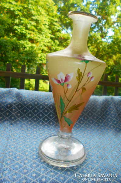 Antique broken enamel-painted Art Nouveau glass base marked with a serial number