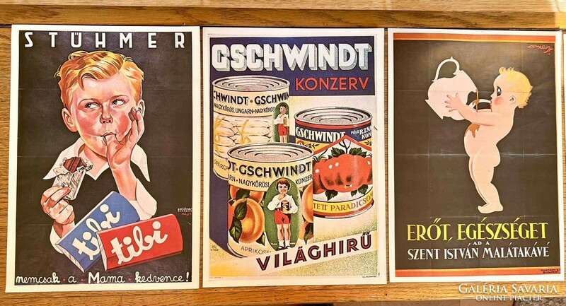 Századeleji magyar kereskedelmi plakátok 33 db keretezhető nyomat