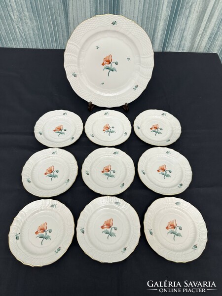 Old Herend poppy pattern tea set for 9 people + cake set 1925-1927 (33 pieces).