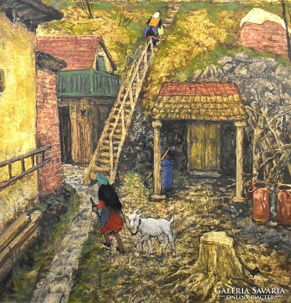 Erzsébet Hikádi (1911-2008): village detail with goats