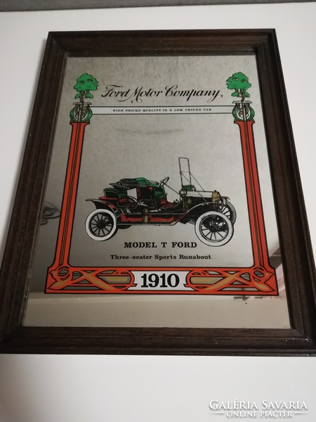 Ford t model from 1910 wooden frame pub mirror, 34*26 cm