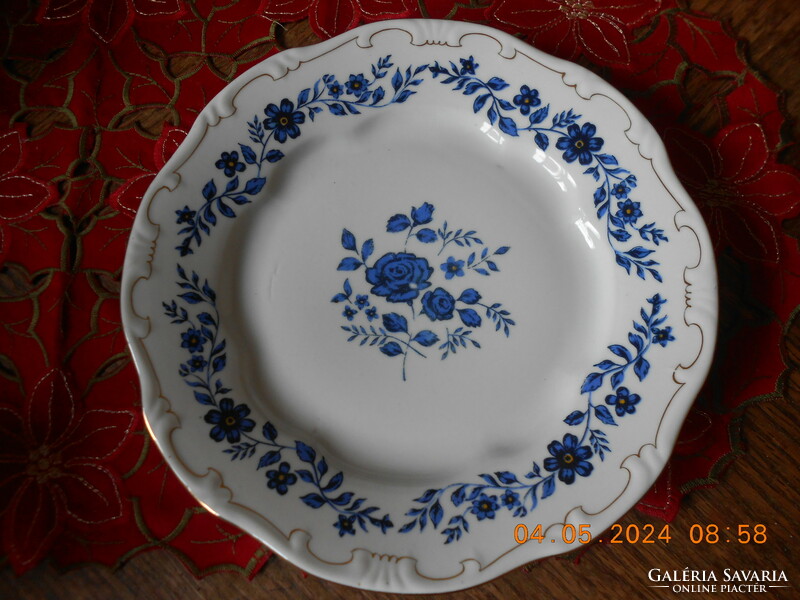 Zsolnay kék rózsa mintás lapos tányér