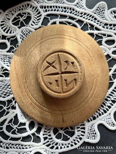 Hagyományos görög ortodox, fából készült Proshora pecsét a szentáldozáshoz, kenyér bélyegző