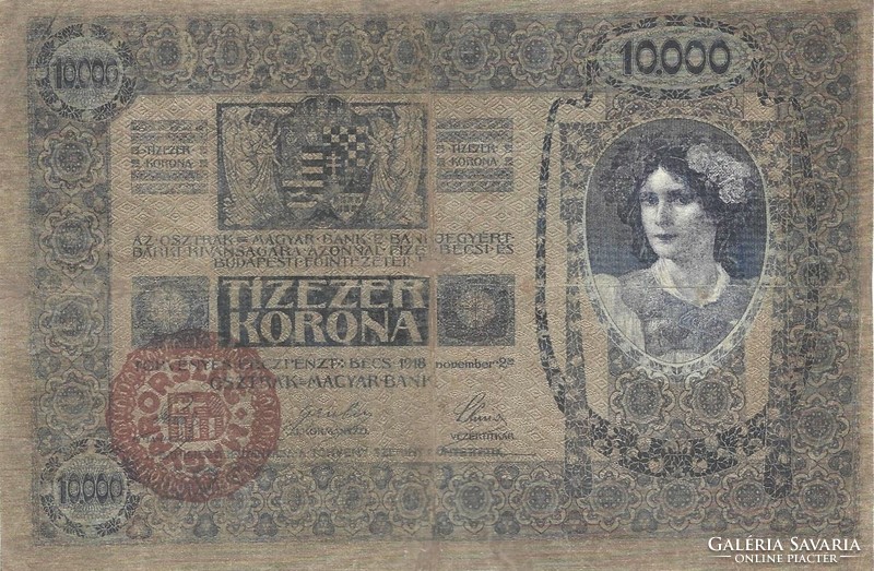 10000 korona 1918 Magyarország felülbélyegzés javított