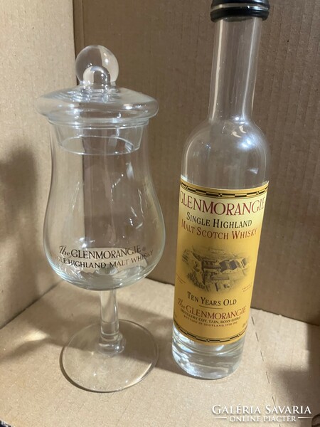 Whiskey - glenmorangie -10 y (10 cl) empty + tasting glass and 12 y (5 cl) empty + metal cans