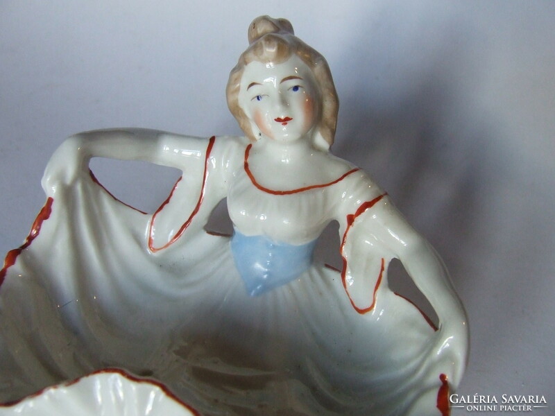 Old, antique special, hand-painted Biedemeier lady porcelain figurine, jewelry, toilet holder