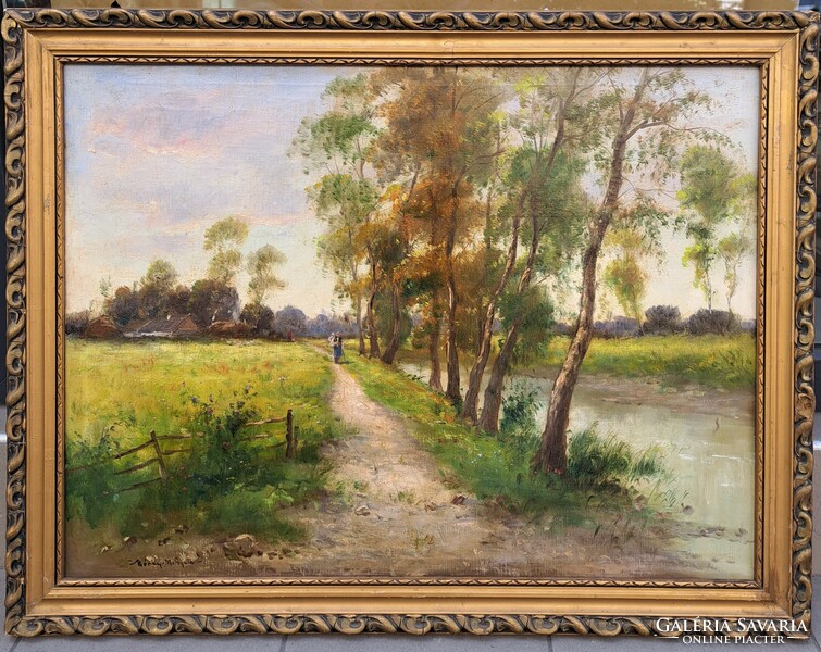Gyula Méray (1879.1954) : Riverside landscape, 60x80 cm., 65 Eft.