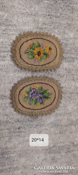 2 oval cross-stitch tablecloths