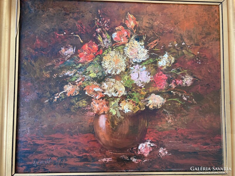 Szanthoffer oil painting, flowers.