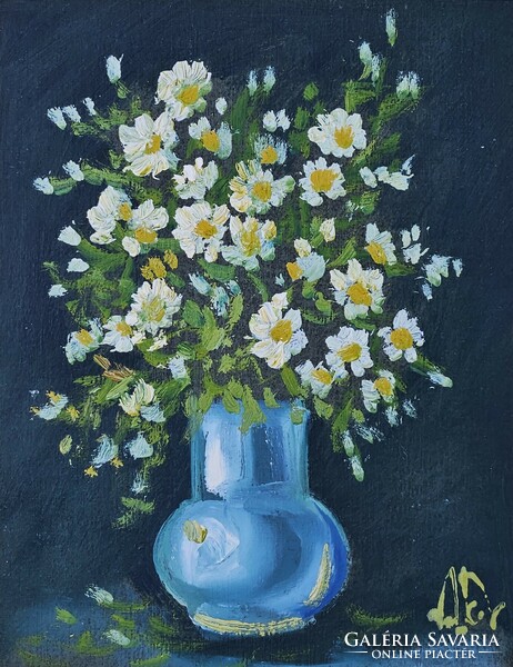 Mihail Volkov - Virágok vázában 18 x 15 cm olaj, akril, papír