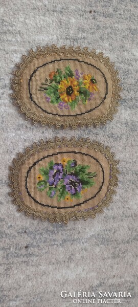 2 oval cross-stitch tablecloths
