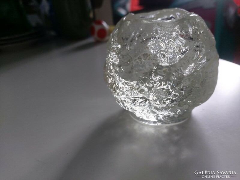 Gyönyörűen ragyogó 7 cm-es svéd Kosta Boda Hógolyó kristály üveg mécsestartó 1973