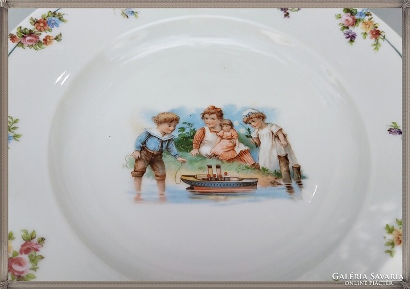 A wonderful children's scene pattern, antique porcelain beyer & bock flat and deep plate