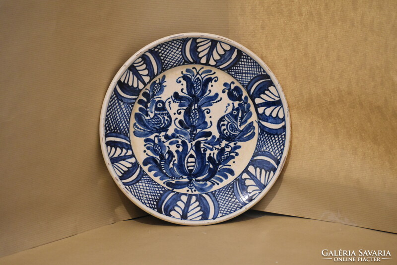 Korondi, kék madaras mintás tányér - 26 cm átmérőjű, jelzett