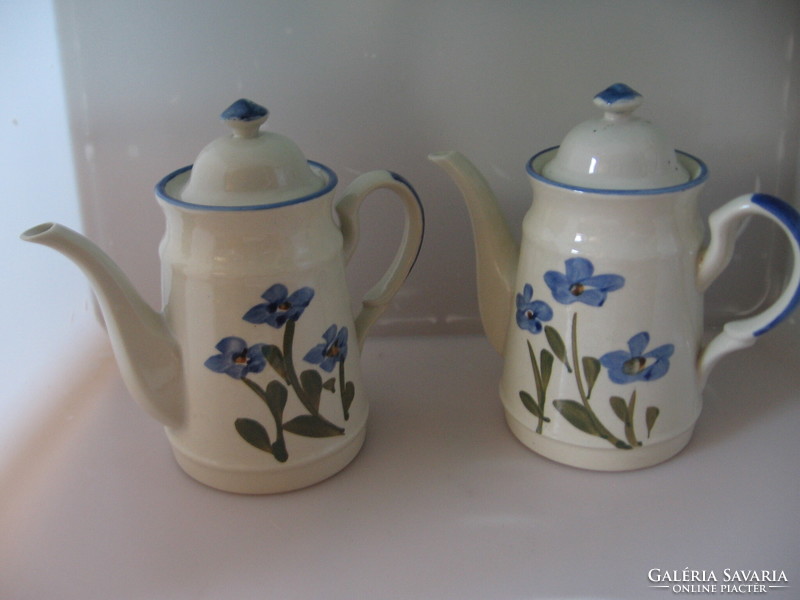Retro stoneware teapot with blue flowers
