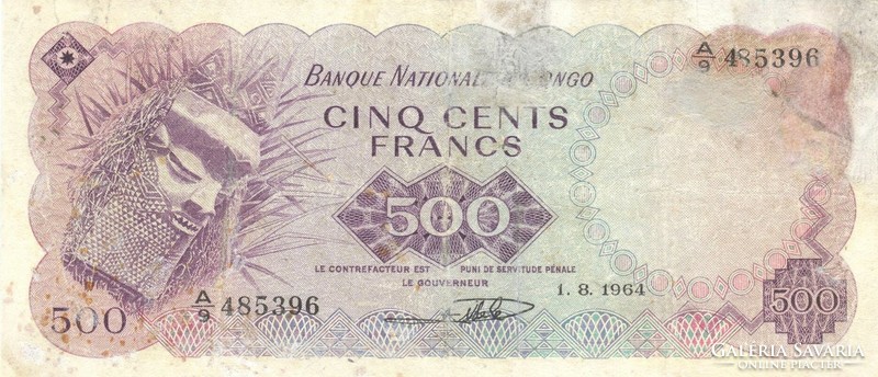 500 frank francs 1964 Kongó Nagyon ritka javított