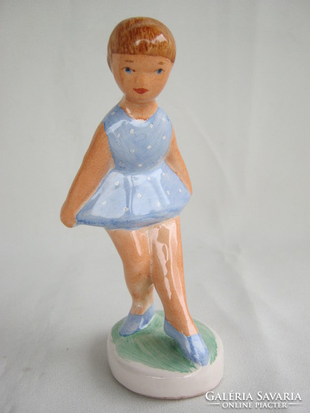 Bodrogkeresztúr ceramic girl, little girl in a blue dress