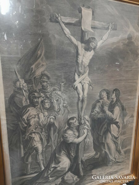 Régi Jacob Neeffs,Jézus Kereszthalála Rézkarc Nyomat,Rézmetszet,Rubens Festménye Alapján.45 x 62 cm.
