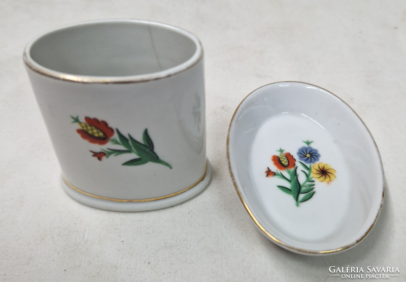Zsolnay shield seal folk scene and flower pattern porcelain mini vase and ring holder