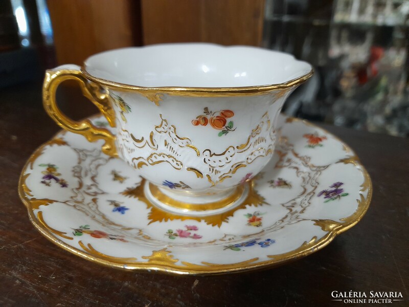German, Germany Meissen gilded, flower patterned mocha cup set.