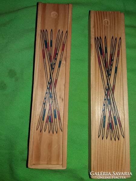 Retro wooden mikado skill game with sticks in a wooden box 2 unplayed in one according to the pictures