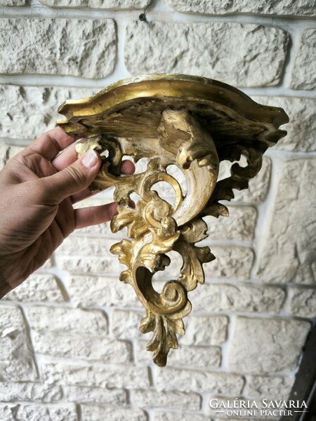 Antik àttört faragott Rokokó Bécsi barokk stílusú Fali konzol Posztamens viràgtartó óra tartó szobor