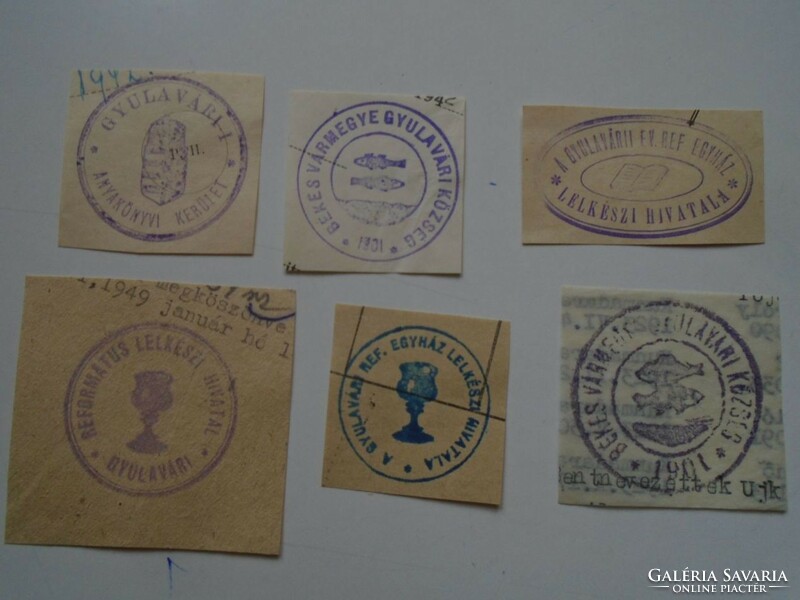 D202526 GYULAVÁRI (Békés vm)    régi bélyegző-lenyomatok   6 db.   kb 1900-1950's