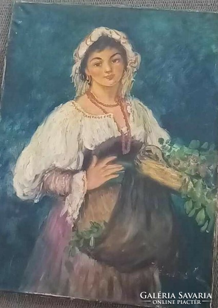 A virágárus lány - hatalmas antik  - jelzett  Mészáros - olaj / vászon festmény