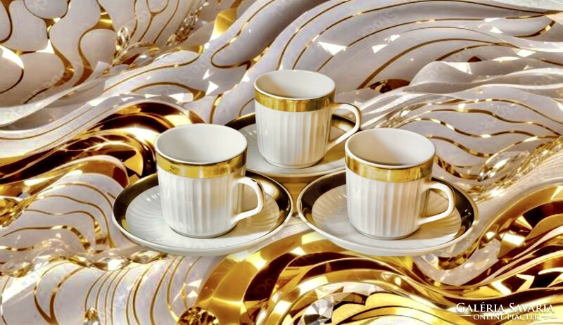 1979. Hollóházi retro mocha set with three gilded cup coasters