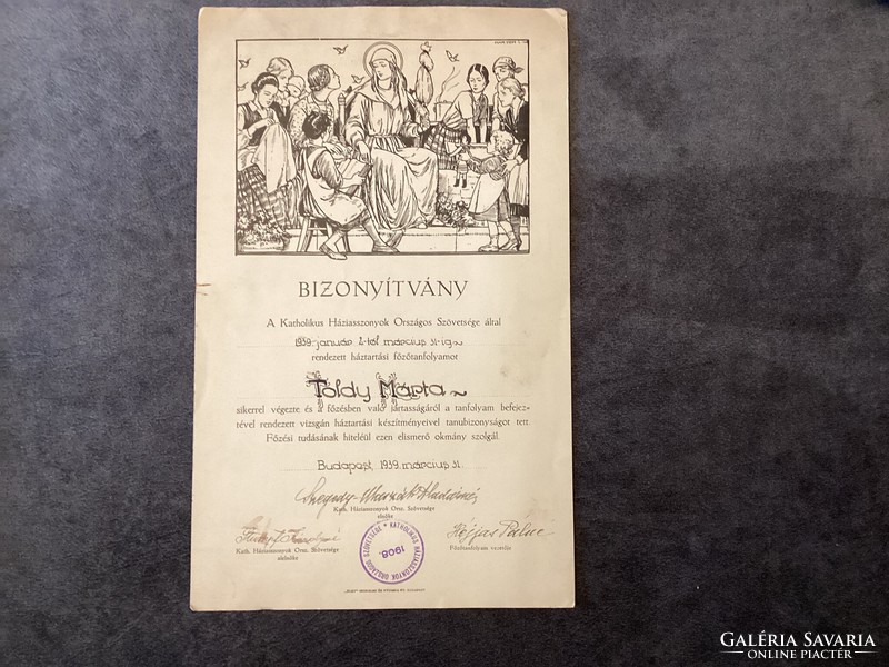 Certificate . Cooking course organized by the national association of Catholic housewives.