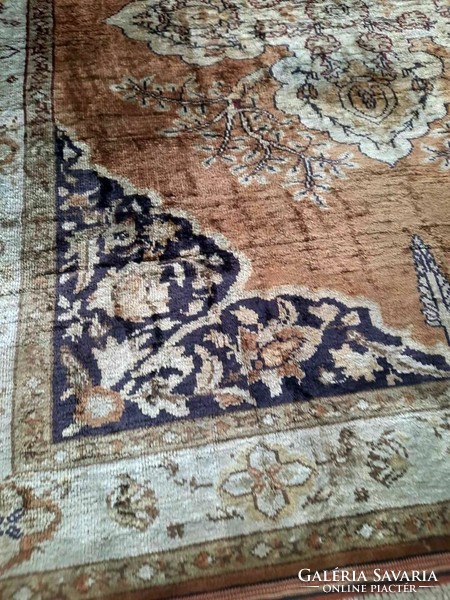 Antique silk carpet, Transylvanian, Hungarian, with medallions