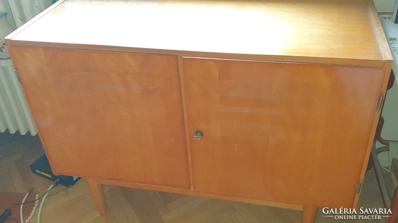 Retro high-gloss, polished door-shelf cabinet, mid century