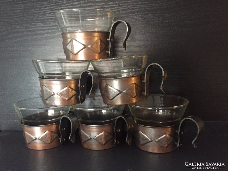 Metal cup holder with glass cup 6 pcs