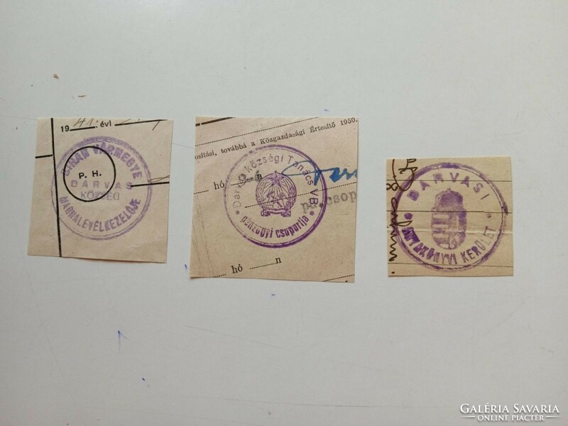D202560 DARVAS  (Bihar vm) régi bélyegző-lenyomatok   3 db.   kb 1900-1950's