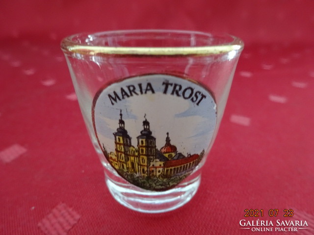 Glass brandy cup with maria trost inscription and view, height 4 cm. He has!