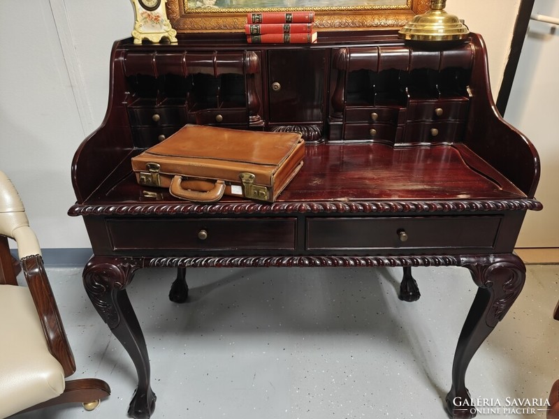 Beautiful mahogany, classic, solid wood English superstructure desk with plenty of storage