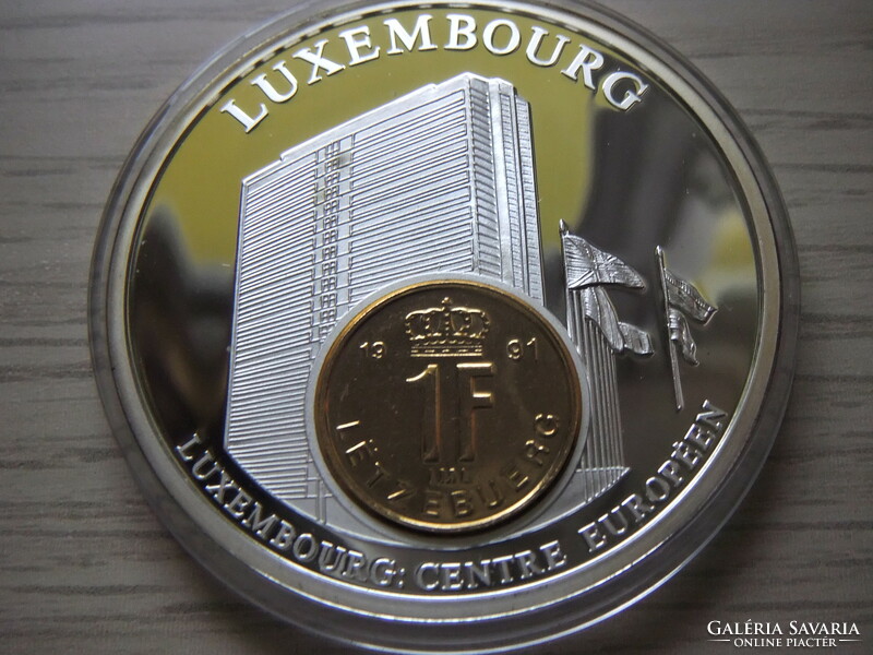 Luxemburg 1 Frank 1991 54 gr 50 mm Emlékérme  1993  Zárt  kapszulában Nagyméretű Érme + Tanúsítvány