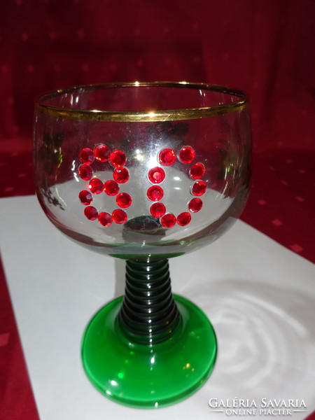 Green-bottomed wine glass, 80th birthday, height 13.5 cm. He has!