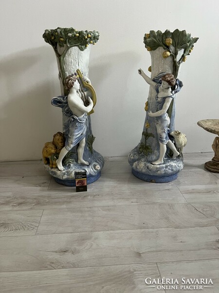 Antique large art nouveau majolica vases