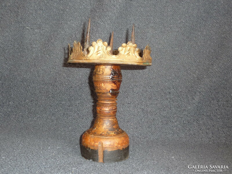 Antique religious object, antique church candle holder, special 3-spiked antique candle holder, 18th century