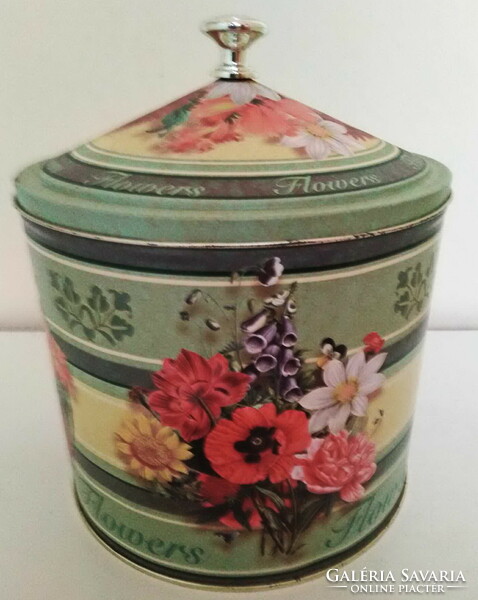 Large floral metal container, box.