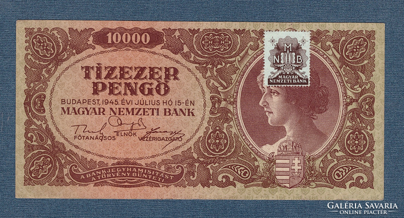 10,000 Pengő 1945 with dezma stamp slipped reverse print