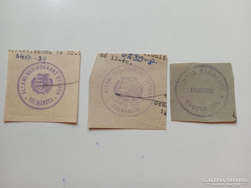 D202573 KÁLMÁNCSA (katonai)   régi bélyegző-lenyomatok  3 db.   kb 1900-1950's