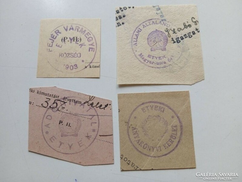 D202575  ETYEK   régi bélyegző-lenyomatok  4 db.   kb 1900-1950's