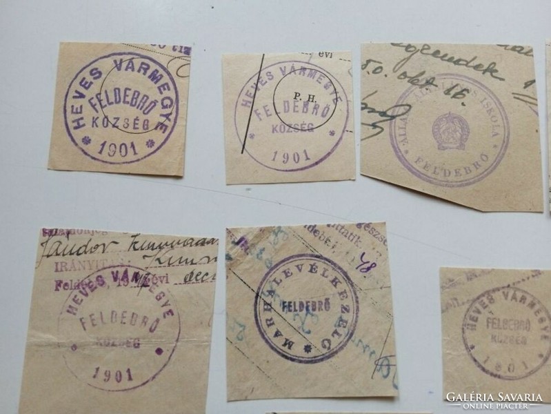 D202579  FELDEBRŐ  (Heves vm)   régi bélyegző-lenyomatok  10+  db.   kb 1900-1950's