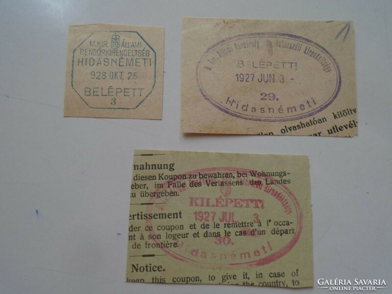 D202550  HIDASNÉMETI   régi bélyegző-lenyomatok  3 db.   kb 1900-1950's