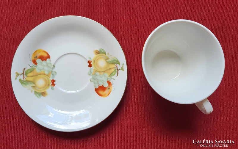 Kínai porcelán kávés csésze csészealj tányér körte alma szőlő gyümölcs