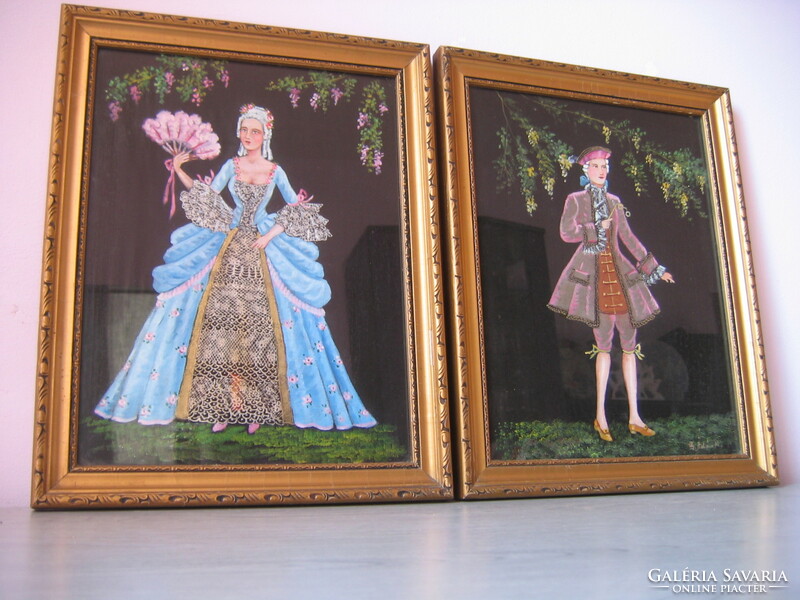 Hand-painted, antique silk pictures