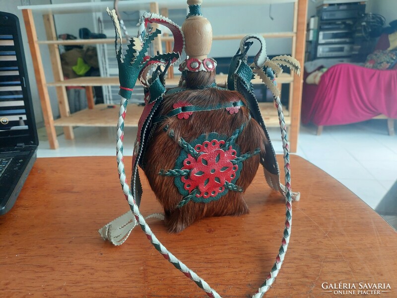 Retro folk art horsehide water bottle