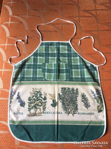 Linen apron with a pattern of spices and herbs (sage, mint, rosemary)